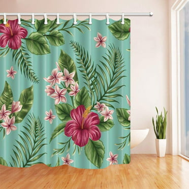 Details about   PINK HIBISCUS FLOWERS YELLOW PINEAPPLES TROPICAL LEAVES FABRIC SHOWER CURTAIN 